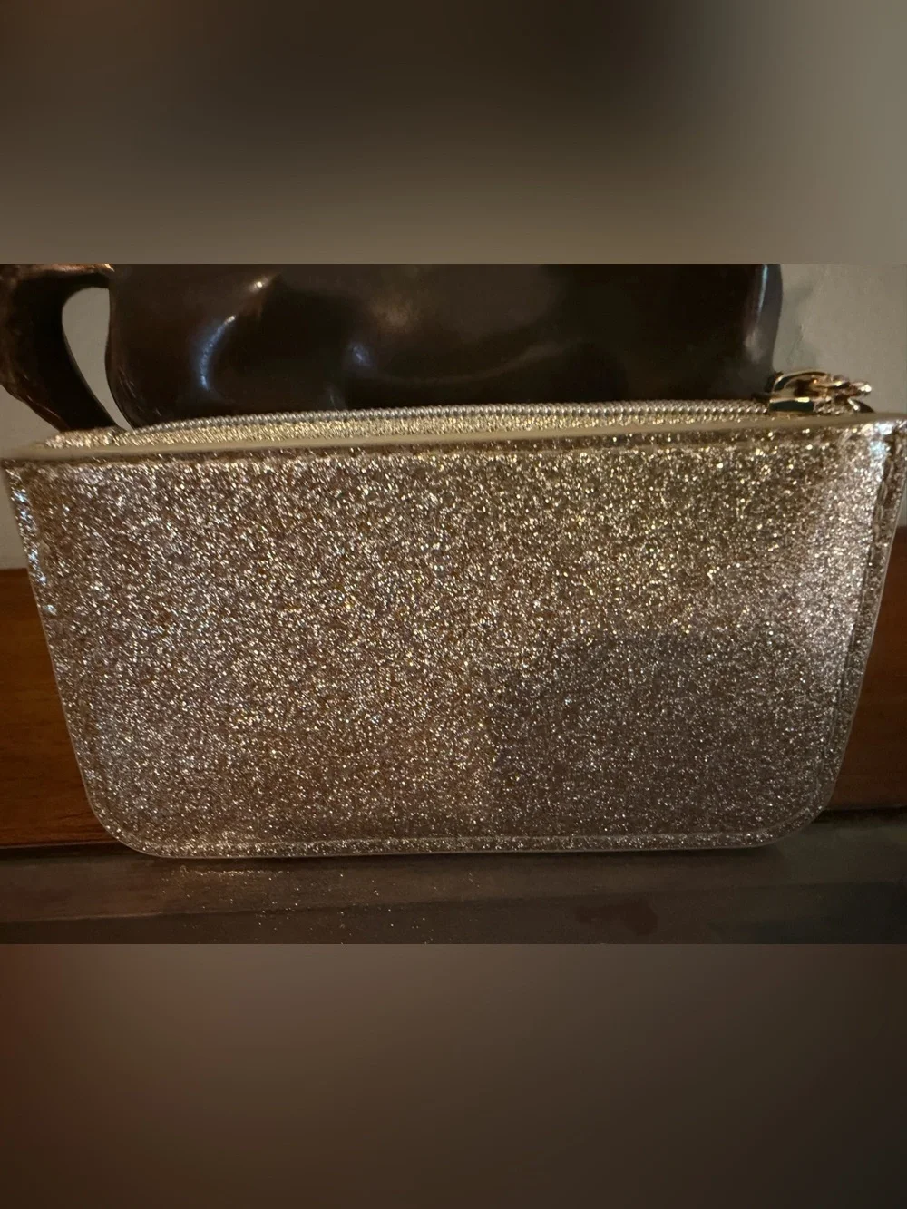 Jimmy Choo Parfums Gold Glitter Coin Purse Mini Zip Pouch NWOT